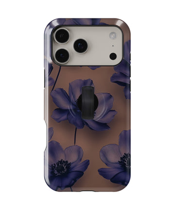 Midnight Purple Floral MagSafe Loop iPhone Case with built-in finger loop closed