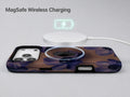 Midnight Purple Floral MagSafe Loop iPhone Case shown with a MagSafe-compatible wireless charger attached