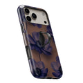 Midnight Purple Floral MagSafe Loop iPhone case with built-in finger loop open
