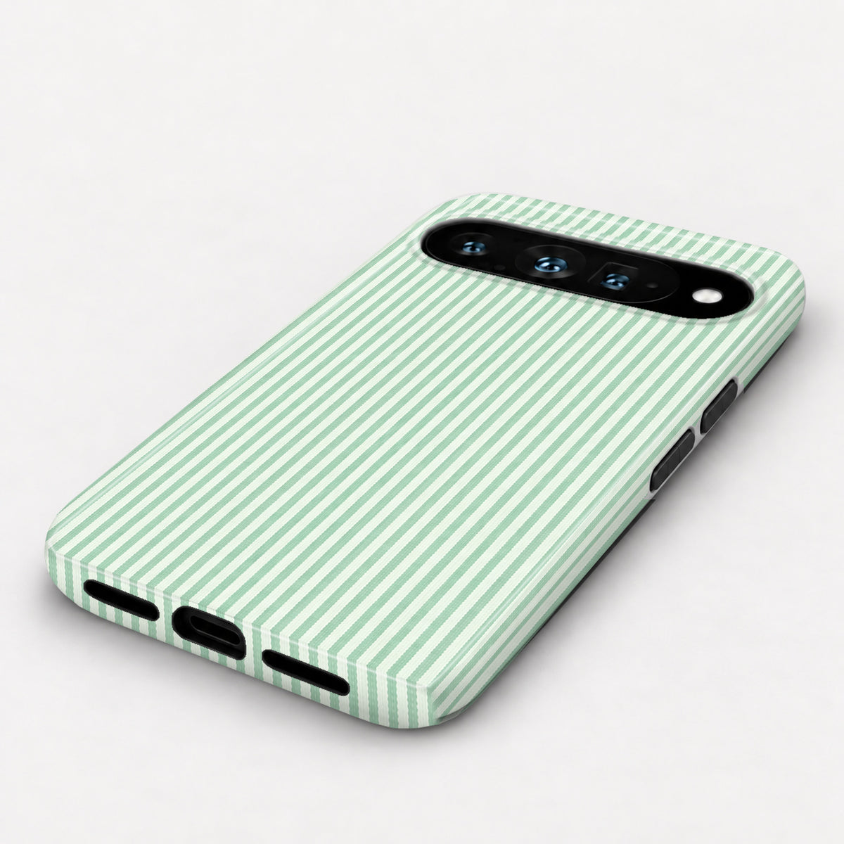 Mint Green and White Pinstripe Google Pixel Case - angled bottom view