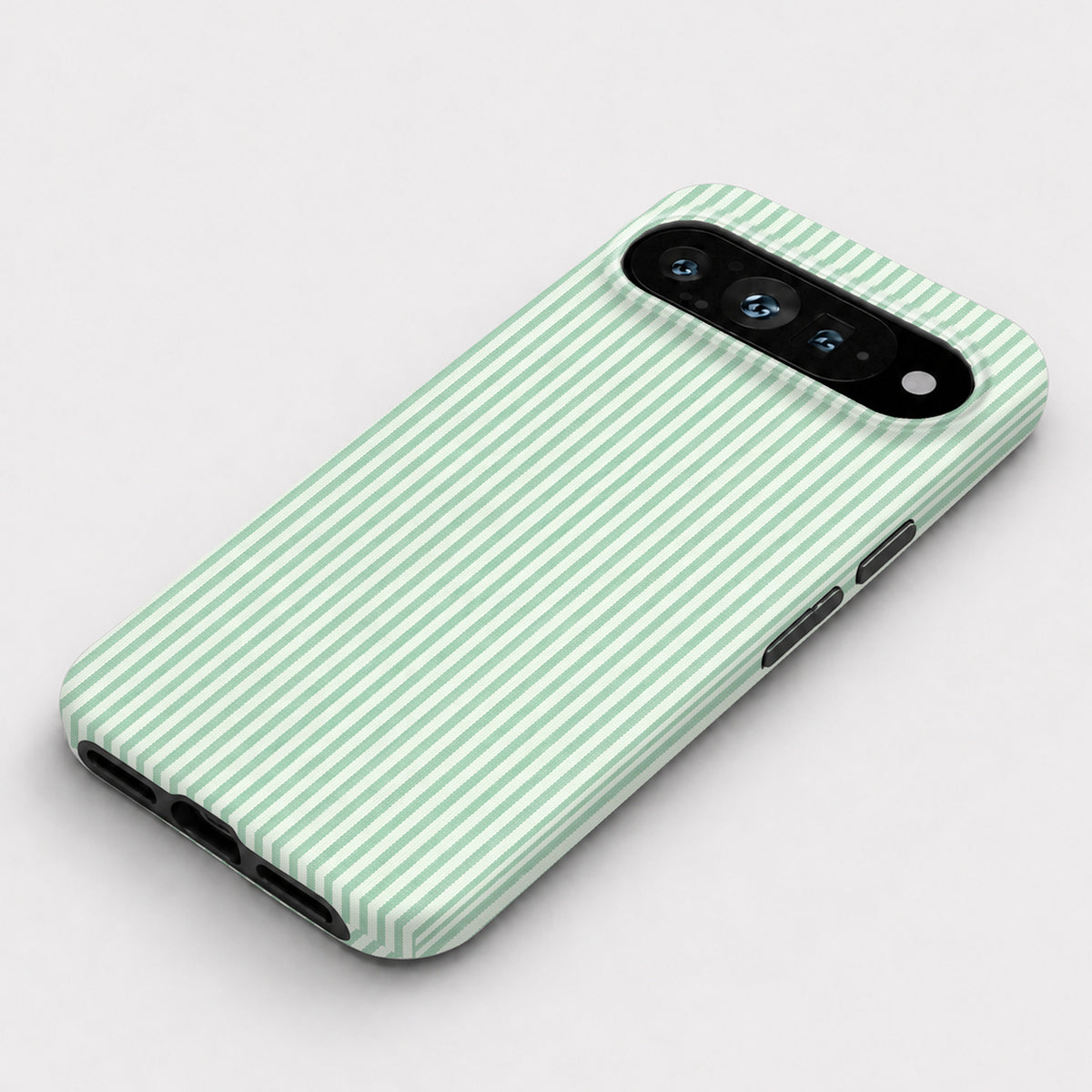 Mint Green and White Pinstripe Google Pixel Case - flat angled view