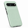 Mint Green and White Pinstripe Google Pixel Case - standing angled view