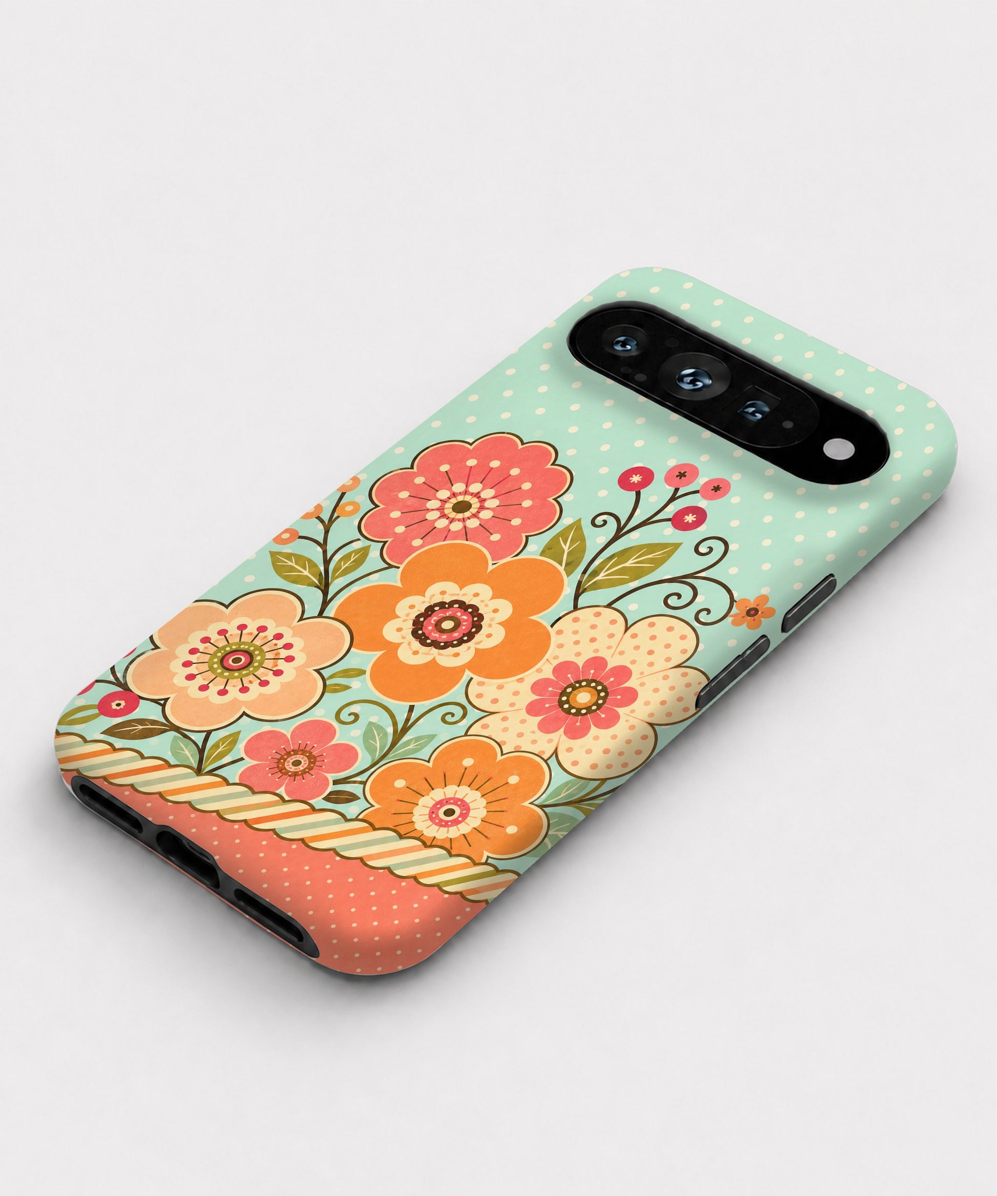 Mint Retro Folk Floral Google Pixel case front view