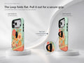 Mint Retro Folk Floral MagSafe Loop iPhone Case side view showing the built-in finger loop