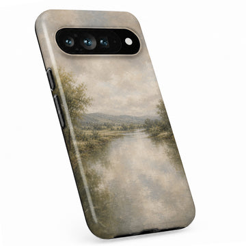 Misty Neutral Landscape Google Pixel case with illustrated scenic artwork