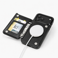 Mocha Noir MagSafe flip wallet case open with magnetic charging and card slots