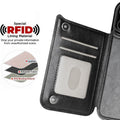 RFID-blocking lining inside the Mocha Noir MagSafe flip wallet case