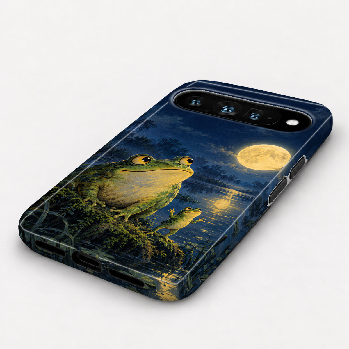 Moonlit Frog by the Lake Google Pixel Case - angled bottom view