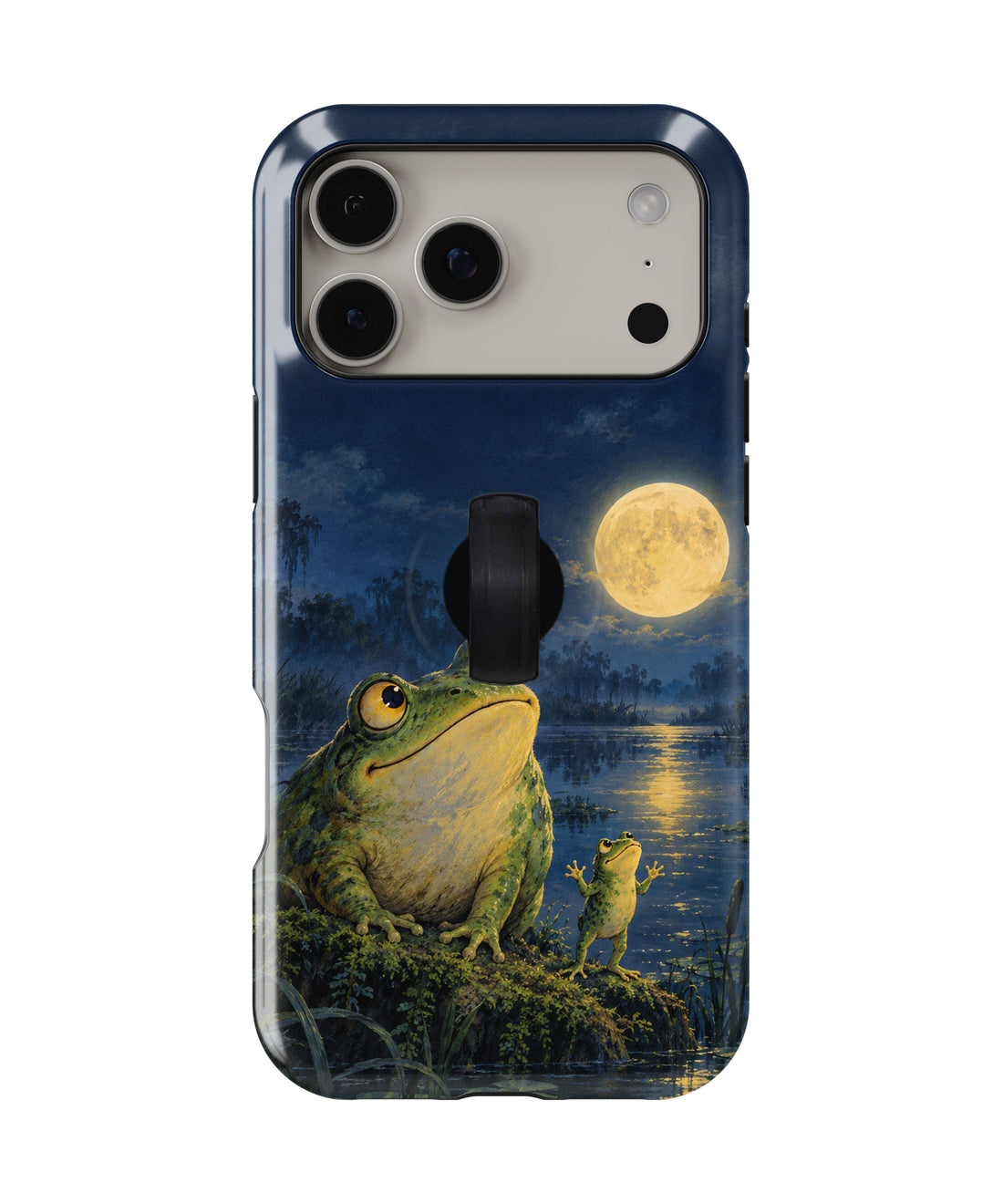 Moonlit Frog by the Lake MagSafe Loop Case, rear view with finger loop folded flat