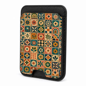 Front view of the Moroccan Mosaic Tile MagSafe card holder on a white background
