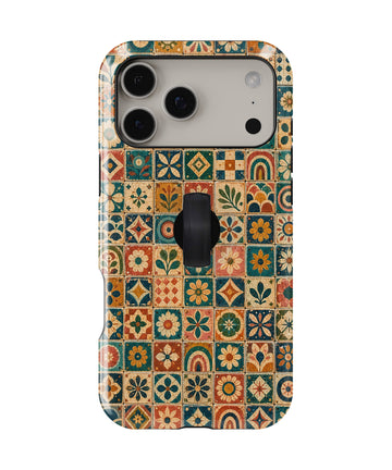Moroccan Mosaic Tile MagSafe Loop iPhone Case with built-in finger loop closed