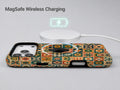 Moroccan Mosaic Tile MagSafe Loop iPhone Case shown with a MagSafe-compatible wireless charger attached