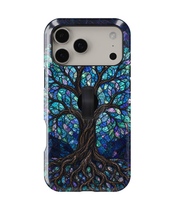 Mystical Tree of Life MagSafe Loop iPhone Case with built-in finger loop closed