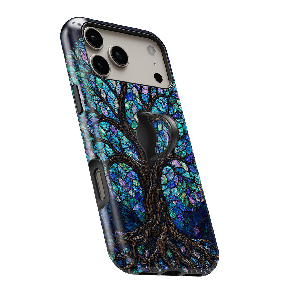 Mystical Tree of Life MagSafe Loop iPhone case with built-in finger loop open