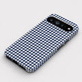 Navy Blue and White Gingham Google Pixel Case - flat angled view