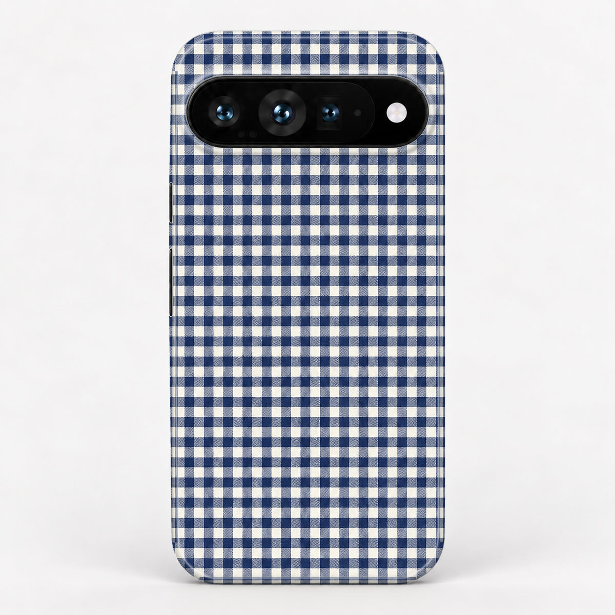 Navy Blue and White Gingham Google Pixel Case - centered back view