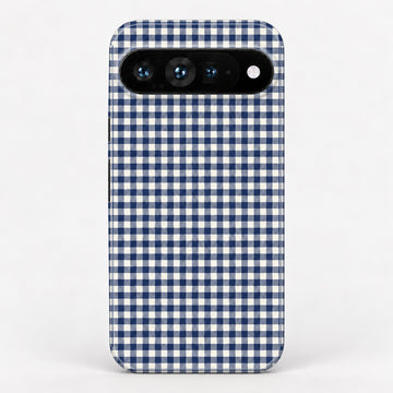 Navy Blue and White Gingham Google Pixel Case - centered back view