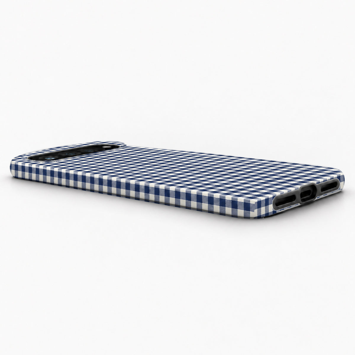 Navy Blue and White Gingham Google Pixel Case - low side view