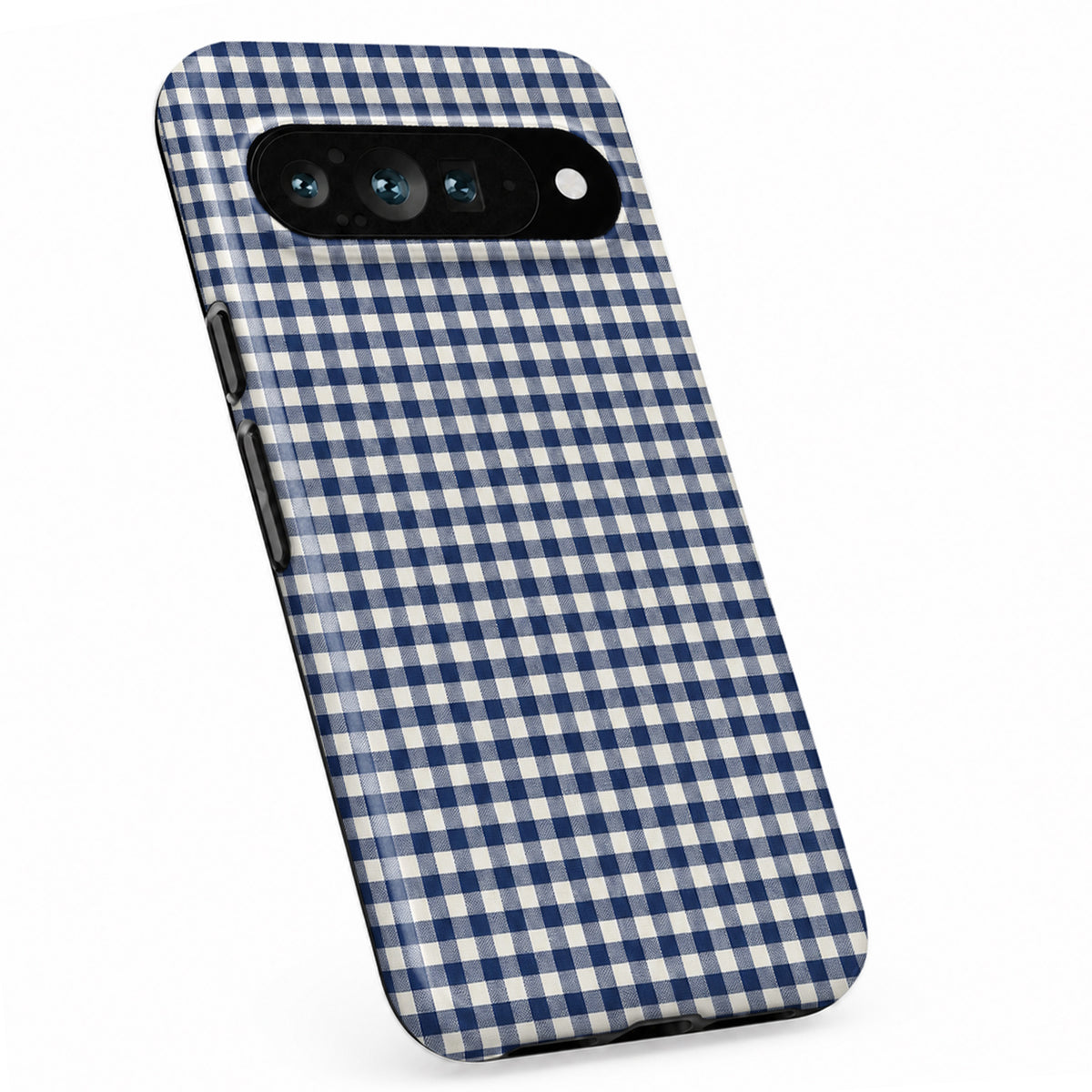 Navy Blue and White Gingham Google Pixel Case - standing angled view