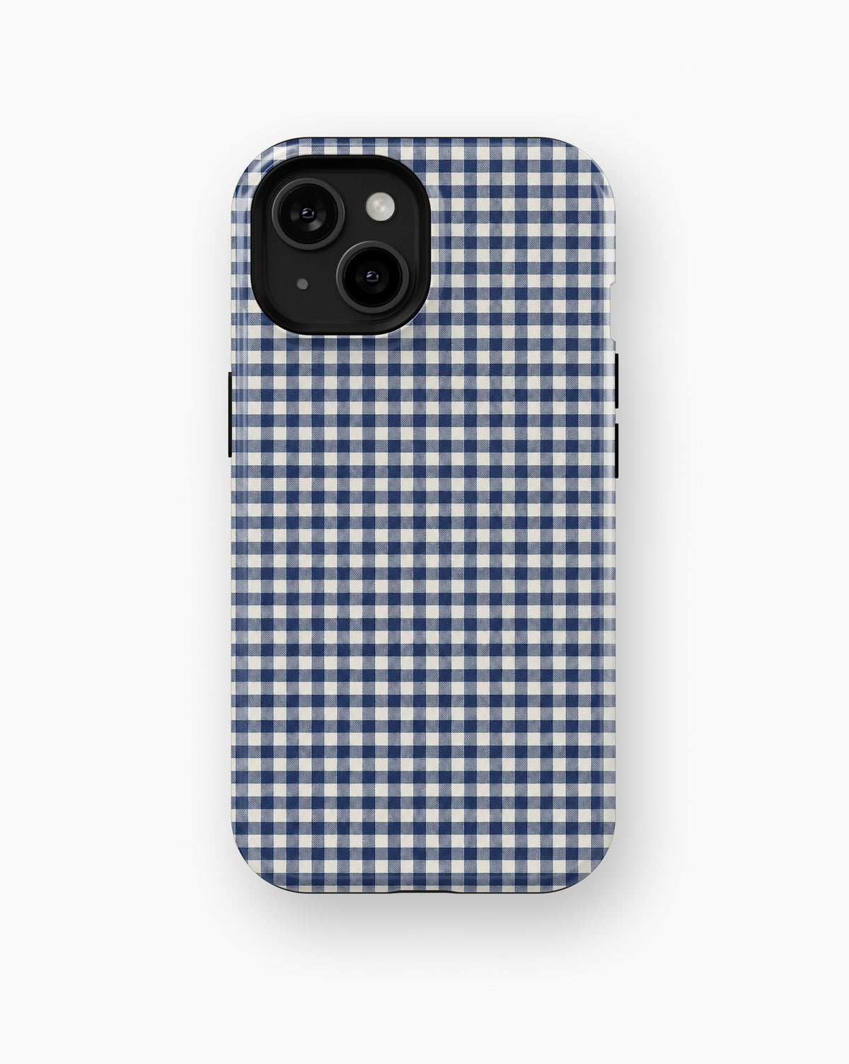 Navy Blue and White Gingham MagSafe iPhone Tough Case, rear view, iPhone11-15 model image group