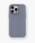 Navy Blue and White Gingham MagSafe iPhone Tough Case, rear view, iPhone11-16ProMax model image group