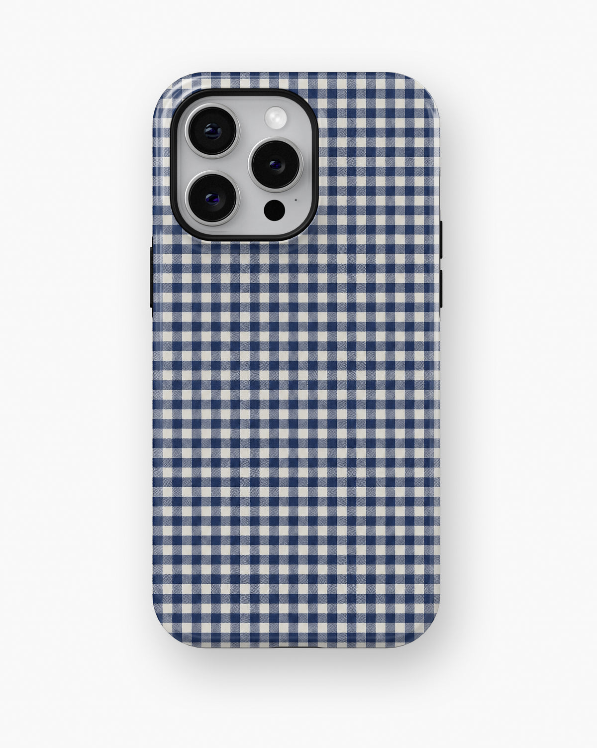Navy Blue and White Gingham MagSafe iPhone Tough Case, rear view, iPhone11-16ProMax model image group