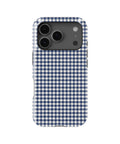 Navy Blue and White Gingham MagSafe iPhone Tough Case, rear view, iPhone17-18Pro model image group
