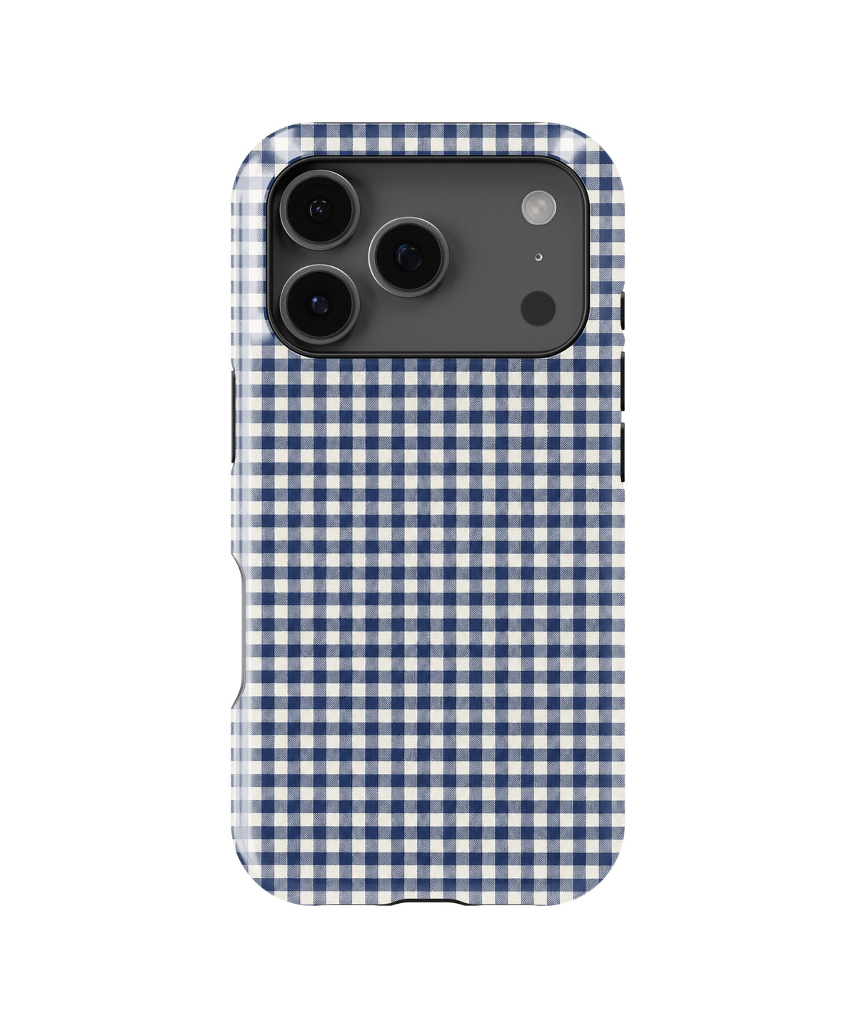 Navy Blue and White Gingham MagSafe iPhone Tough Case, rear view, iPhone17-18Pro model image group