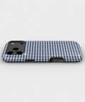 Navy Blue and White Gingham MagSafe iPhone Tough Case, side view showing case edges