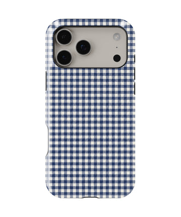 Navy Blue and White Gingham MagSafe iPhone Tough Case, rear view, iPhone17-18ProMax model image group