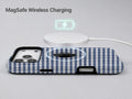 Navy Blue and White Gingham MagSafe Loop Case, shown with a MagSafe wireless charger