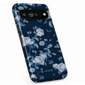 Navy Blue Rose Floral Google Pixel case with botanical flowers and leaves