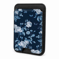 Front view of the Navy Blue Rose Floral MagSafe card holder on a white background