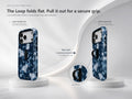 Navy Blue Rose Floral MagSafe Loop iPhone Case side view showing the built-in finger loop