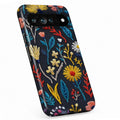 Navy Embroidered Wildflower Google Pixel case with botanical flowers and leaves