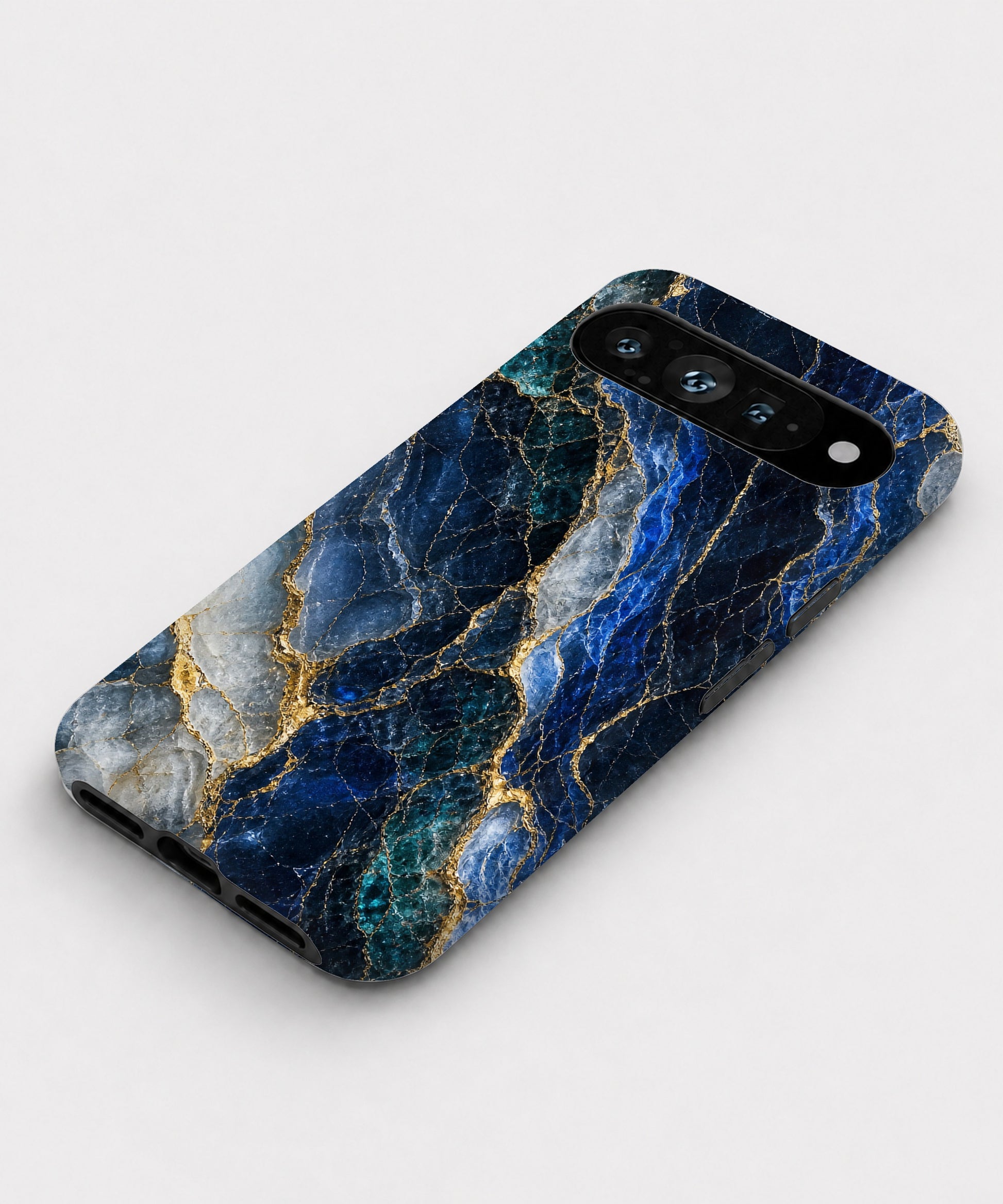 Navy Gold Marble Google Pixel case front view