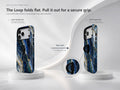 Navy Gold Marble MagSafe Loop iPhone Case side view showing the built-in finger loop