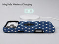 Navy Ivory Polka Dots MagSafe Loop iPhone Case - kickstand view