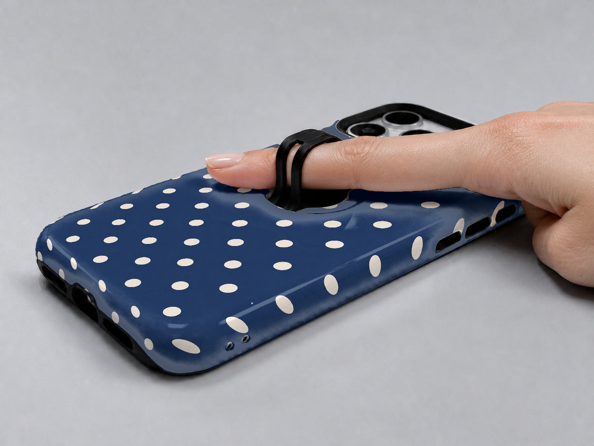 Navy Ivory Polka Dots MagSafe Loop iPhone Case - grip detail