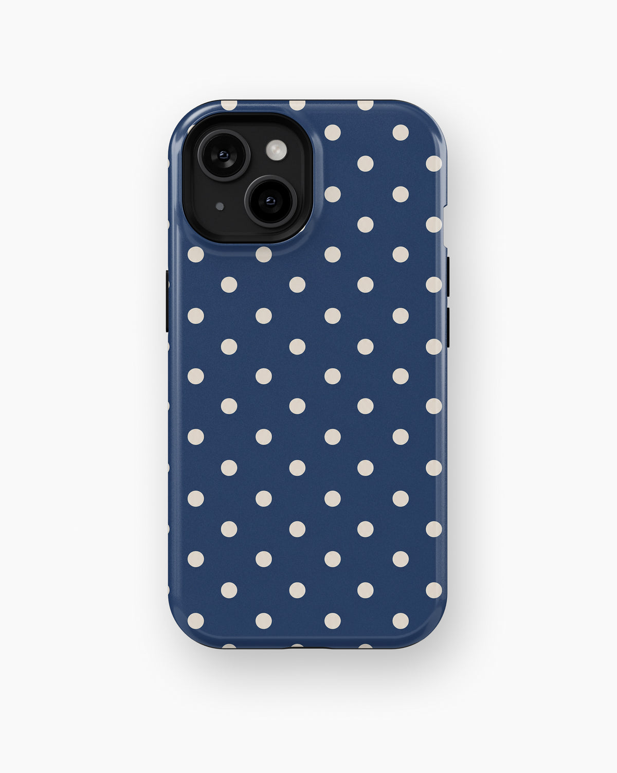 Navy Ivory Polka Dots MagSafe iPhone Tough Case - iPhone 11-15 model view