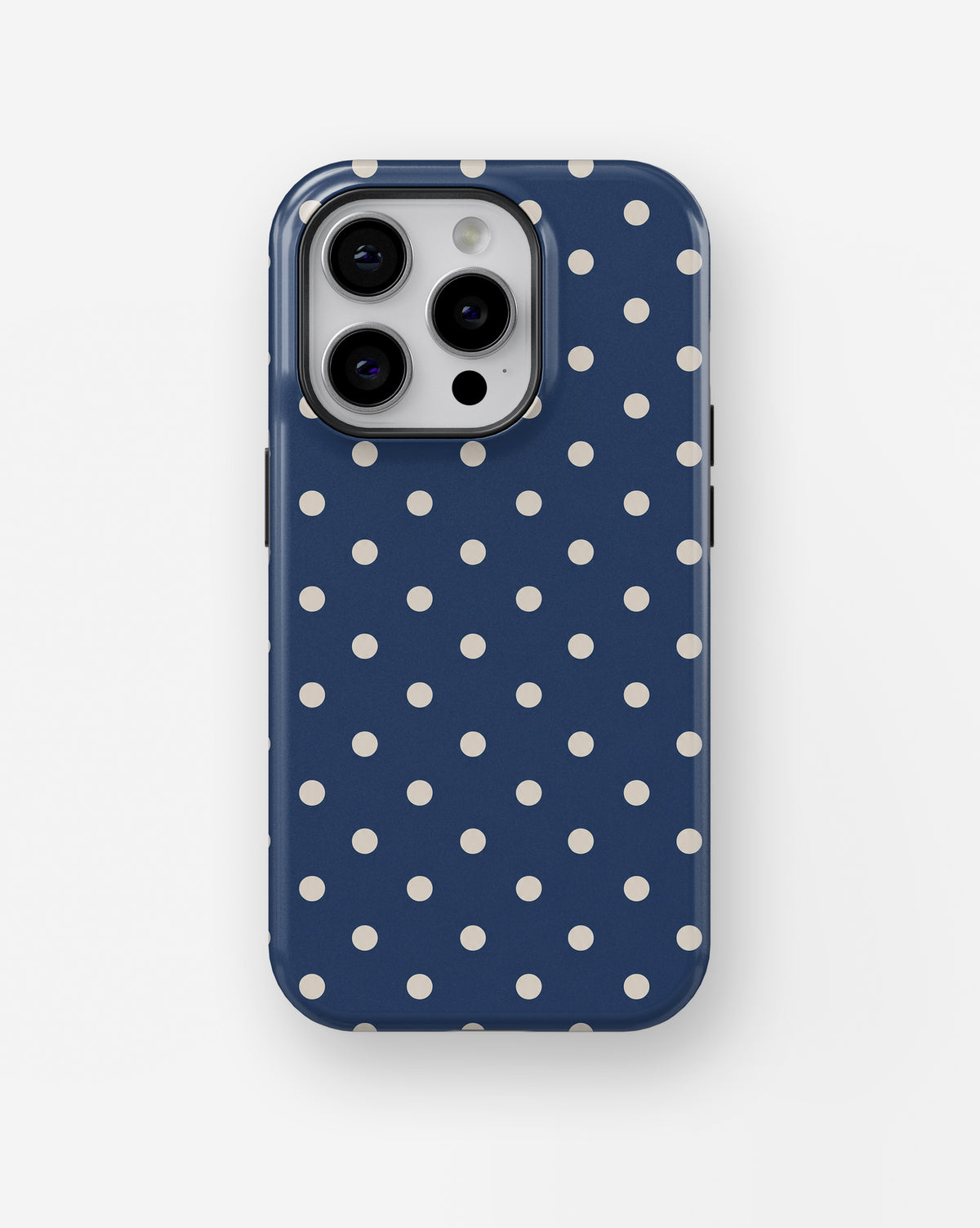 Navy Ivory Polka Dots MagSafe iPhone Tough Case - iPhone 11-16 Pro model view