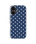 Navy Ivory Polka Dots MagSafe iPhone Tough Case - iPhone 16, 16 Plus and 17 model view