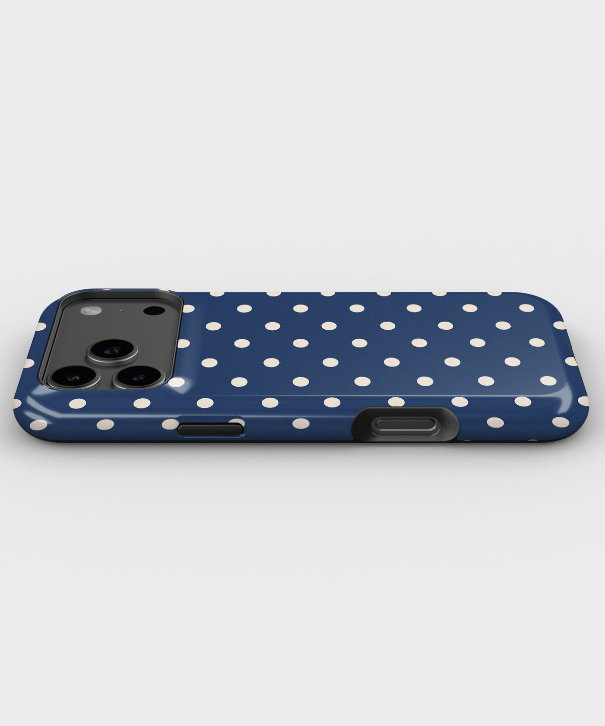 Navy Ivory Polka Dots MagSafe iPhone Tough Case - low side view