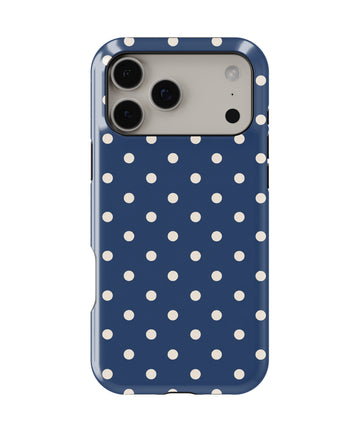 Navy Ivory Polka Dots MagSafe iPhone Tough Case - iPhone 17-18 Pro Max back view
