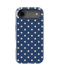 Navy Ivory Polka Dots MagSafe iPhone Tough Case - iPhone 17 Air model view