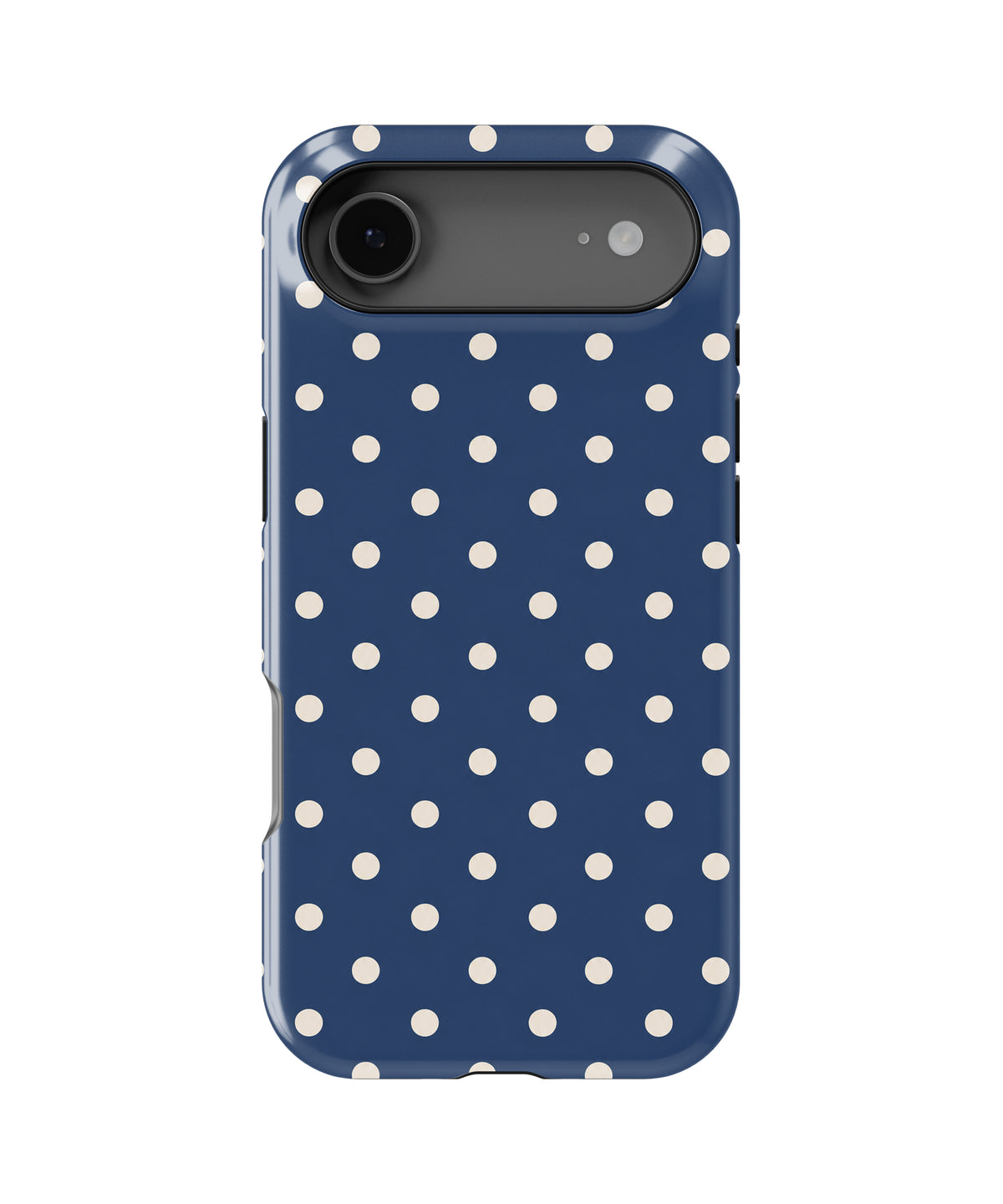 Navy Ivory Polka Dots MagSafe iPhone Tough Case - iPhone 17 Air model view