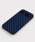Navy Mini Polka Dot Google Pixel case front view