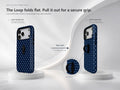 Navy Mini Polka Dot MagSafe Loop iPhone Case side view showing the built-in finger loop