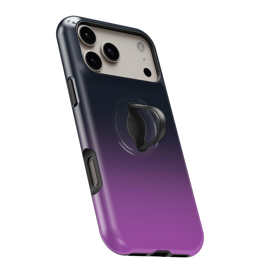 Navy Purple Ombre Gradient MagSafe Loop iPhone case with built-in finger loop open