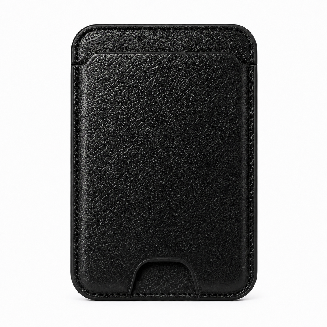 Obsidian Black MagSafe card holder front view showing textured finish and thumb notch